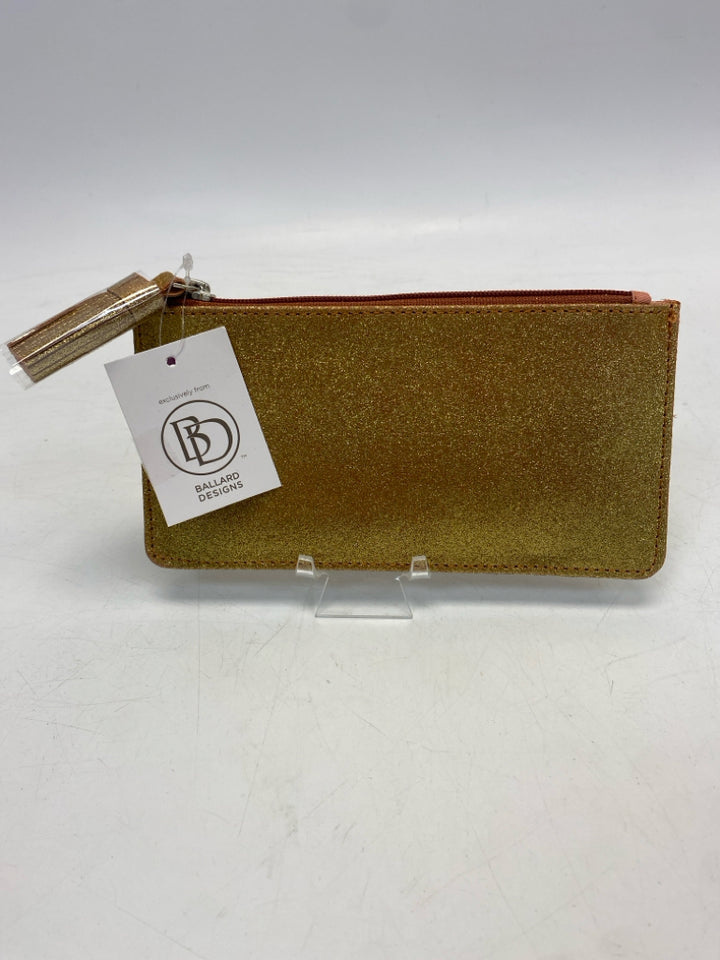 NWT Ballard Designs Gold Glitter Make-up Bag