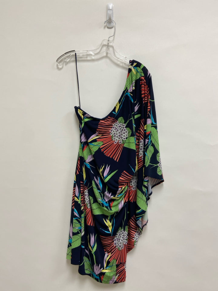 Trina Turk Size 12 Navy Green/Multi Leaves Ladies Dress
