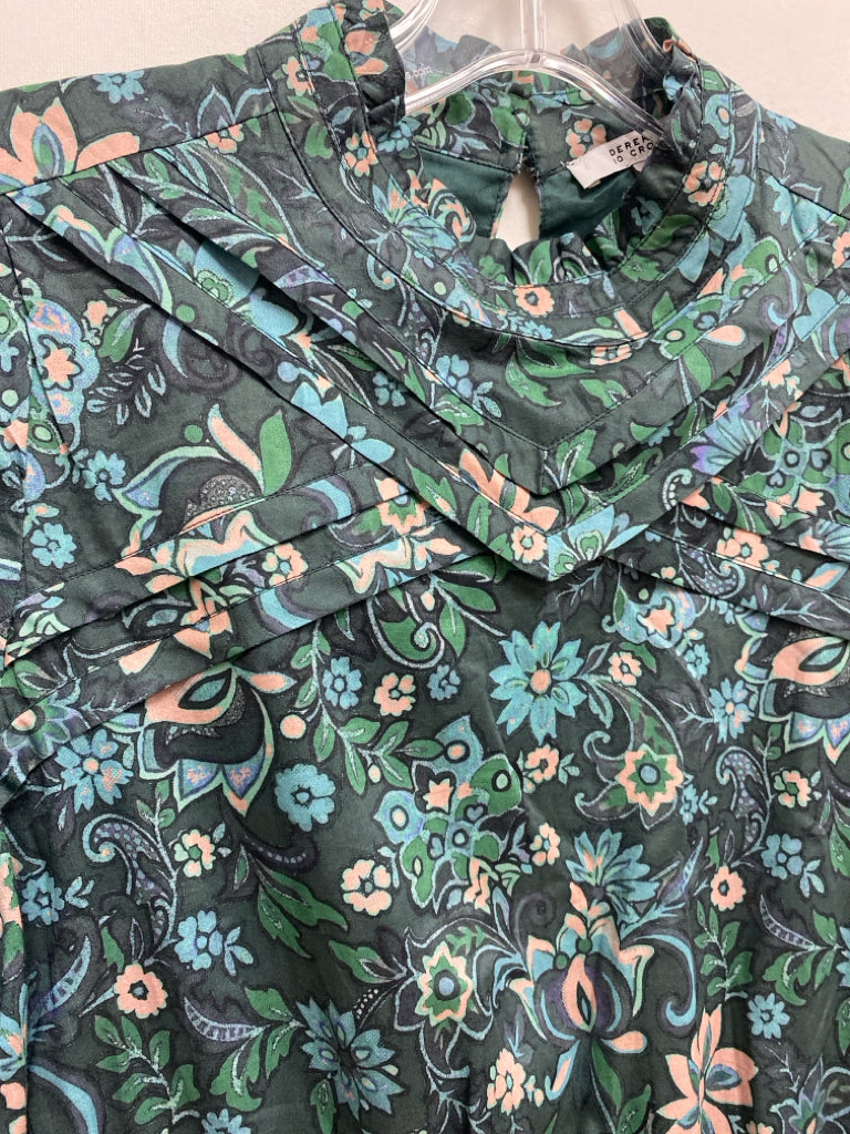 Derek Lam 10 Crosby Size 6 Dark Green Aqua/Coral Acanthus Ladies Dress