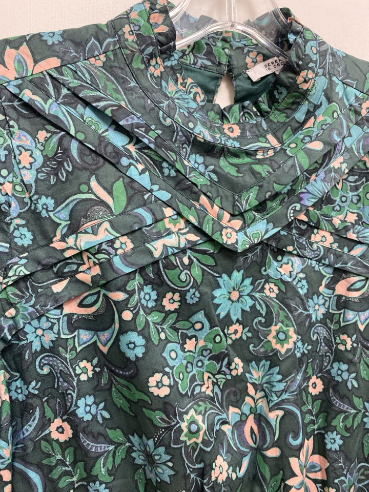 Derek Lam 10 Crosby Size 6 Dark Green Aqua/Coral Acanthus Ladies Dress