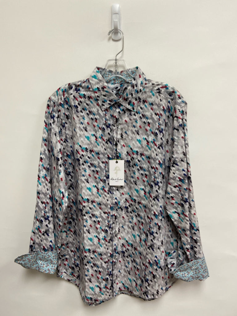 NWT Robert Graham Size L Gray Blue/Red Print Men&