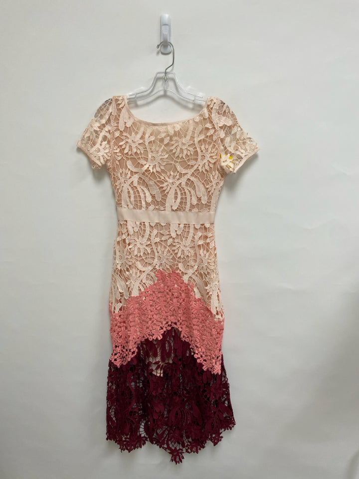 Size 1 Peach/Coral Burgundy Lace Ladies Dress