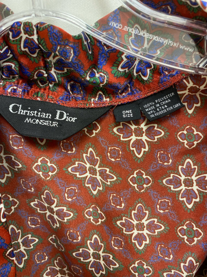 Christian Dior Size OSFM Burgundy/Navy Cream/Green Print Satin Men&
