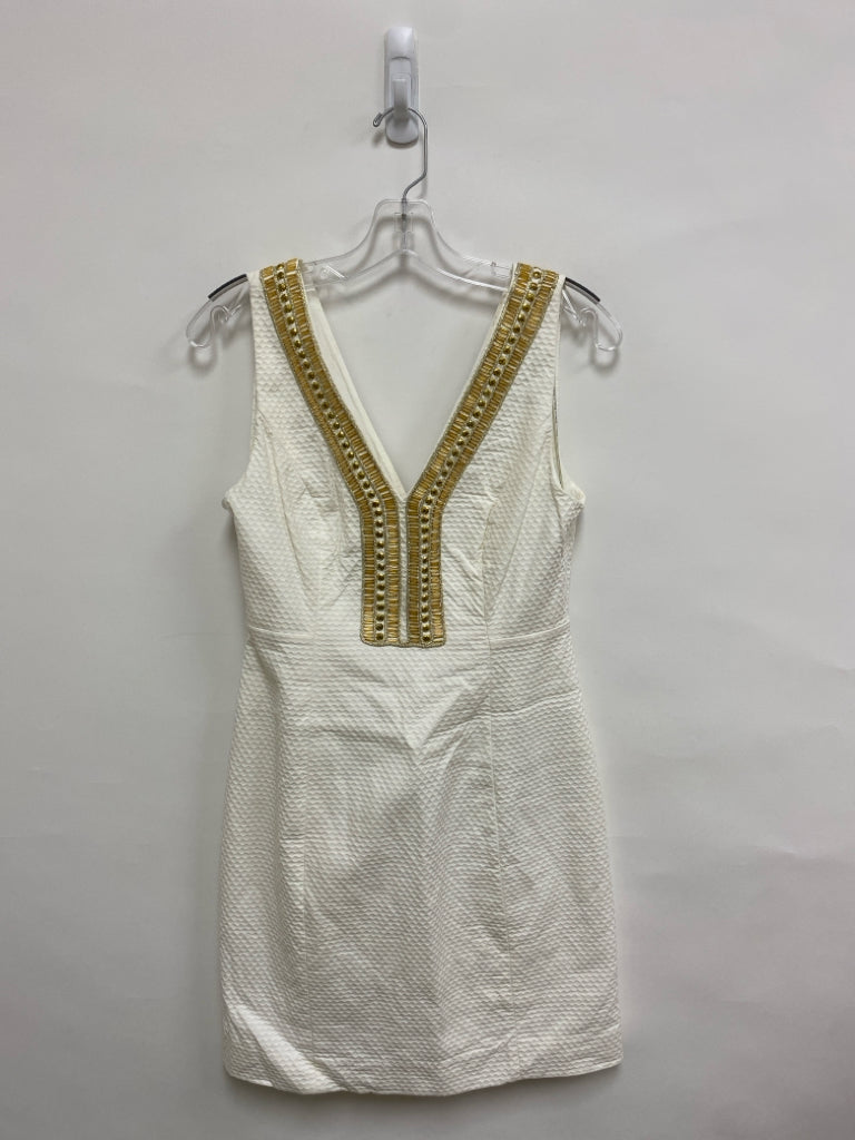 LILLY PULITZER Size 2 White Gold Beaded Sleeveless Ladies Dress