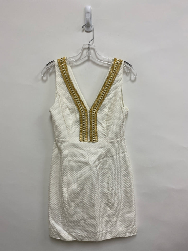 LILLY PULITZER Size 2 White Gold Beaded Sleeveless Ladies Dress
