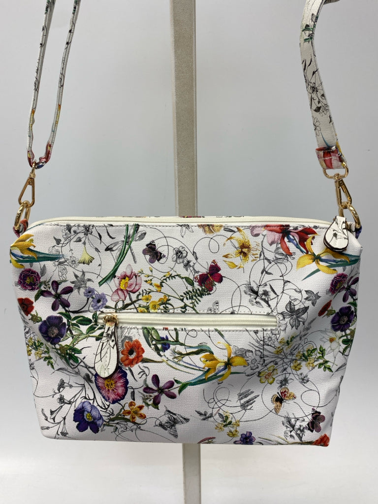 White Multi-Color Flower(s) Handbag