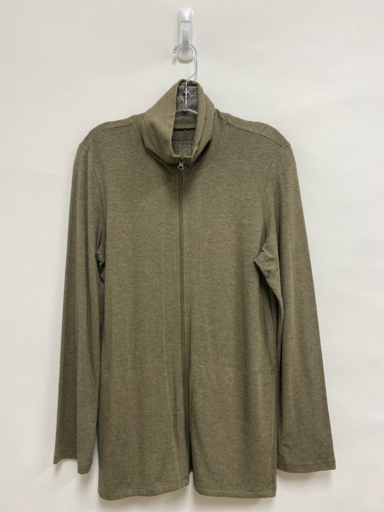 Eileen Fisher Size S Olive Green Heather Zipper Turtleneck Ladies Jacket
