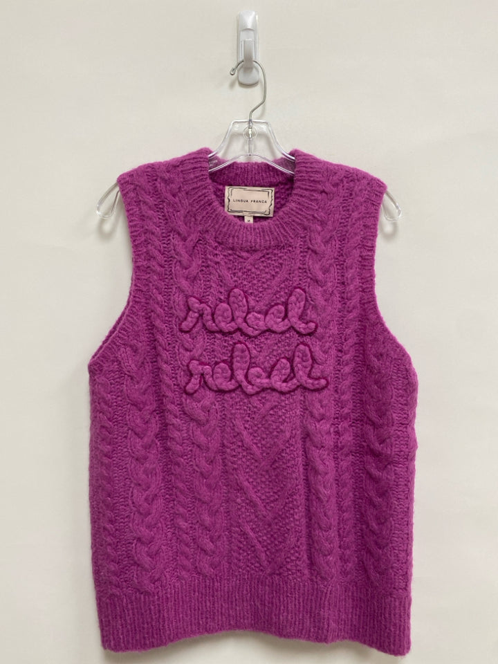 LINGUA FRANCA Size M Fuschia Cable Knit Wool Blend Ladies Sweater Vest