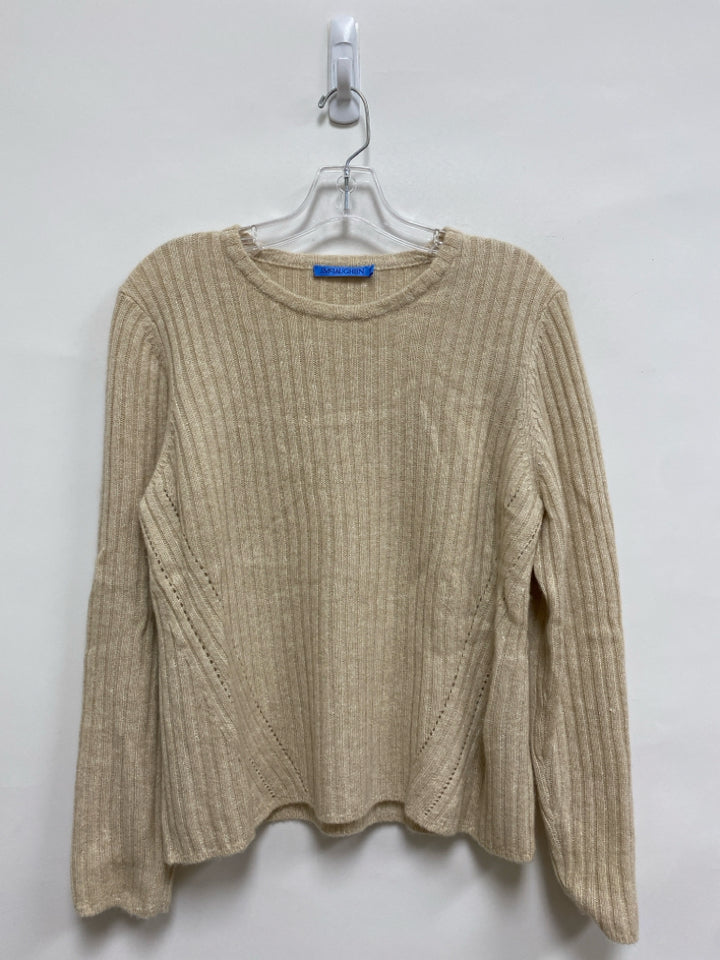 J McLaughlin Size L Beige Ribbed Cashmere Blend Ladies Sweater