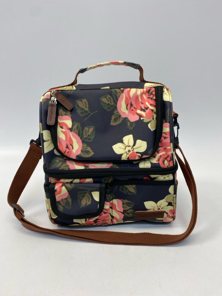 Black Pink/Cream Flowers Lunch Tote