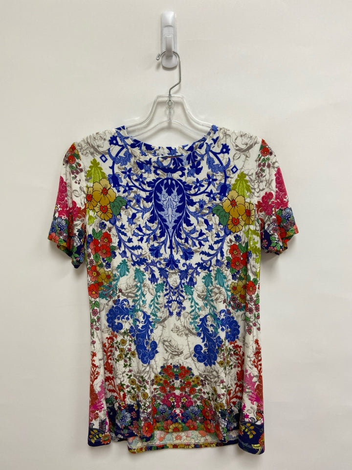JOHNNY WAS Size S Cream/Taupe Blue/Multi Floral Ladies Top