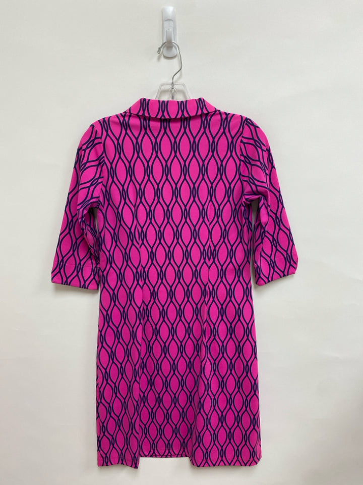 Katherine Way Size S Hot Pink Navy Princess 3/4 Sleeve Ladies Dress