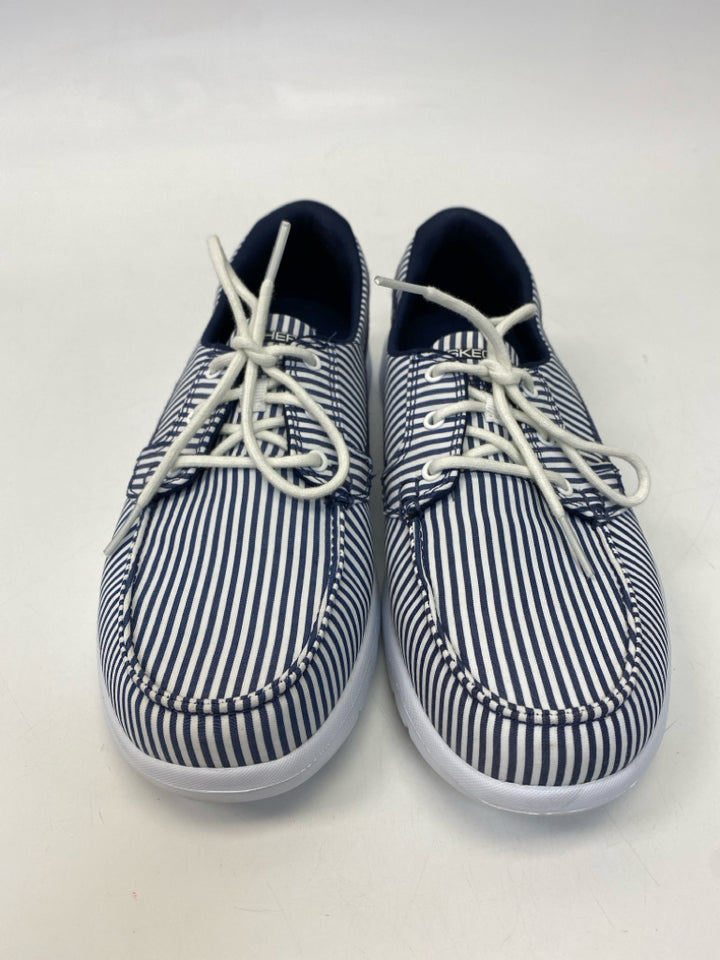 Skechers  Size 7.5 White Navy Stripe(s) Flats