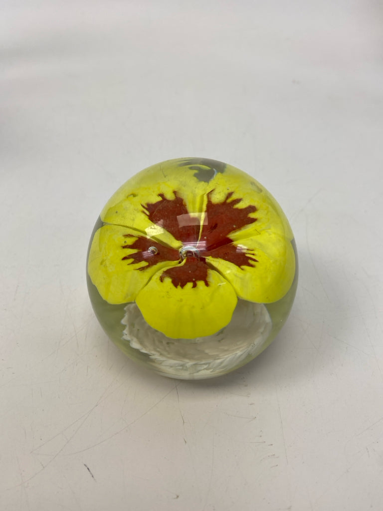 Clear Yellow Glass Paperweight