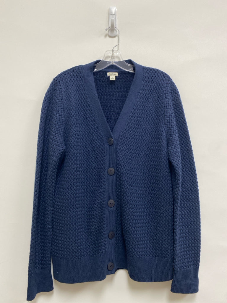 L L Bean Size L Navy Basketweave Cardigan Ladies Sweater