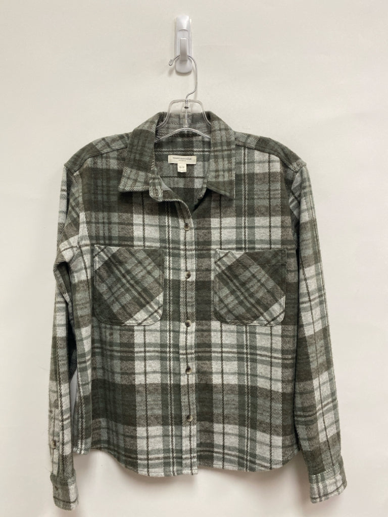 beachlunchlounge Size S Dark Green Brown/White Plaid Ladies Top