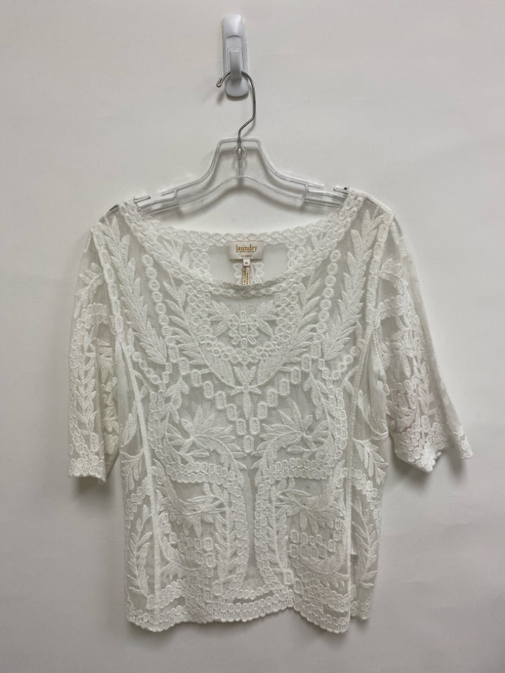 Laundry Size M White Lace 3/4 Sleeve Ladies Top