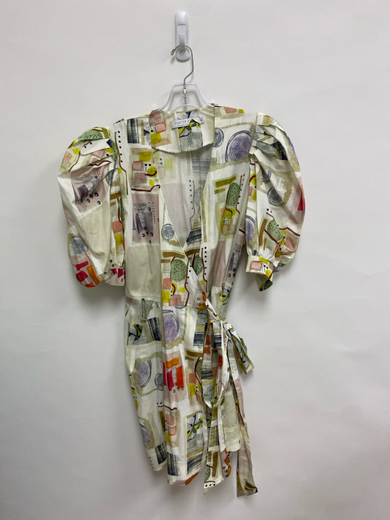 Hunter Bell Size M Cream/Beige Green/Multi Abstract Wrap Ladies Dress