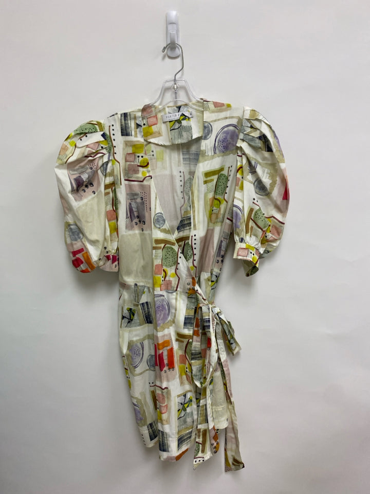 Hunter Bell Size M Cream/Beige Green/Multi Abstract Wrap Ladies Dress