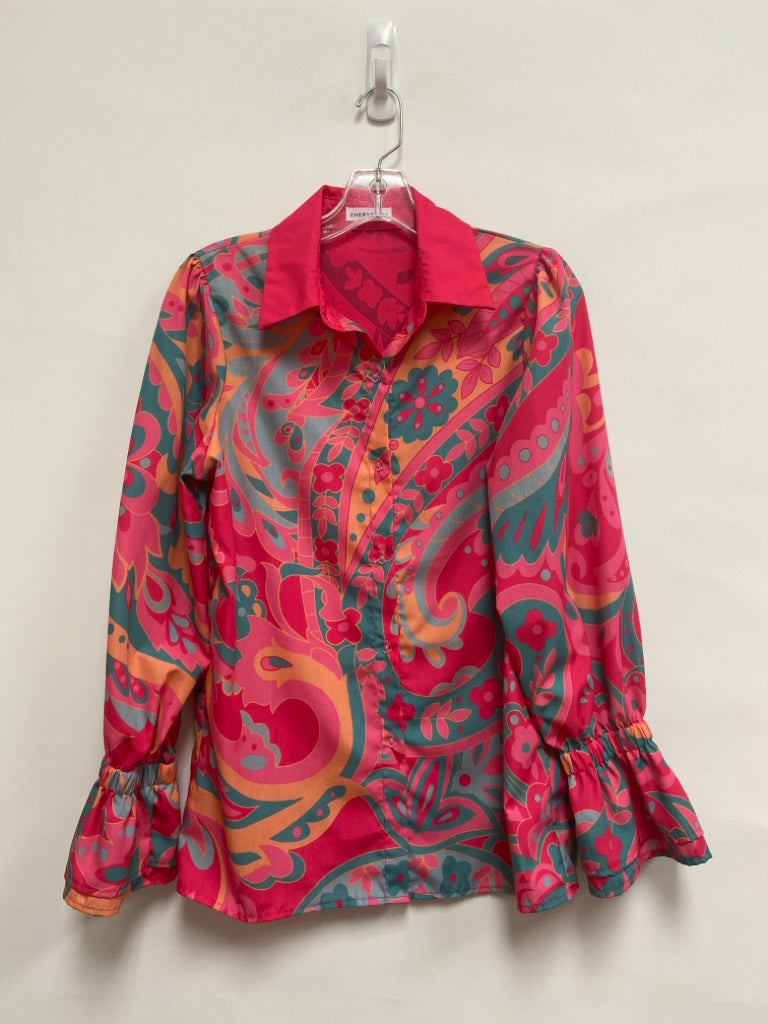 Size S Pink/Blue Orange Floral Button Up Ladies Top