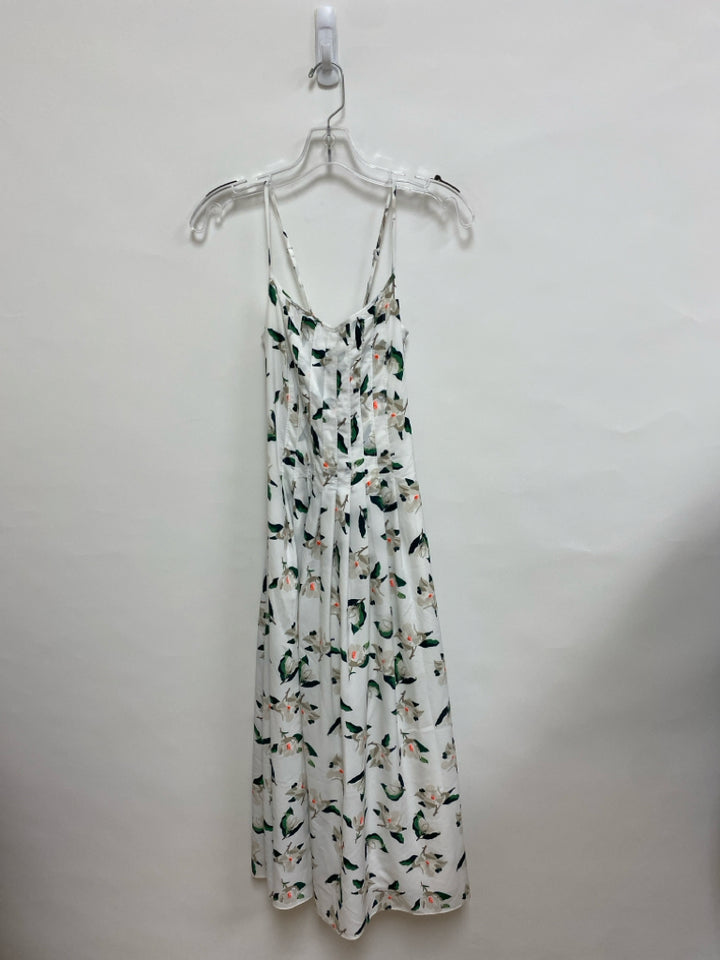 Banana Republic Size 2 White Green/Coral Flowers Sleeveless Ladies Dress