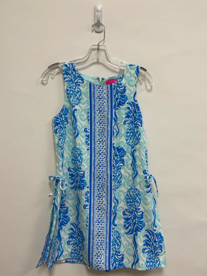LILLY PULITZER Size 0 Light Blue White Pineapples Sleeveless Ladies Dress