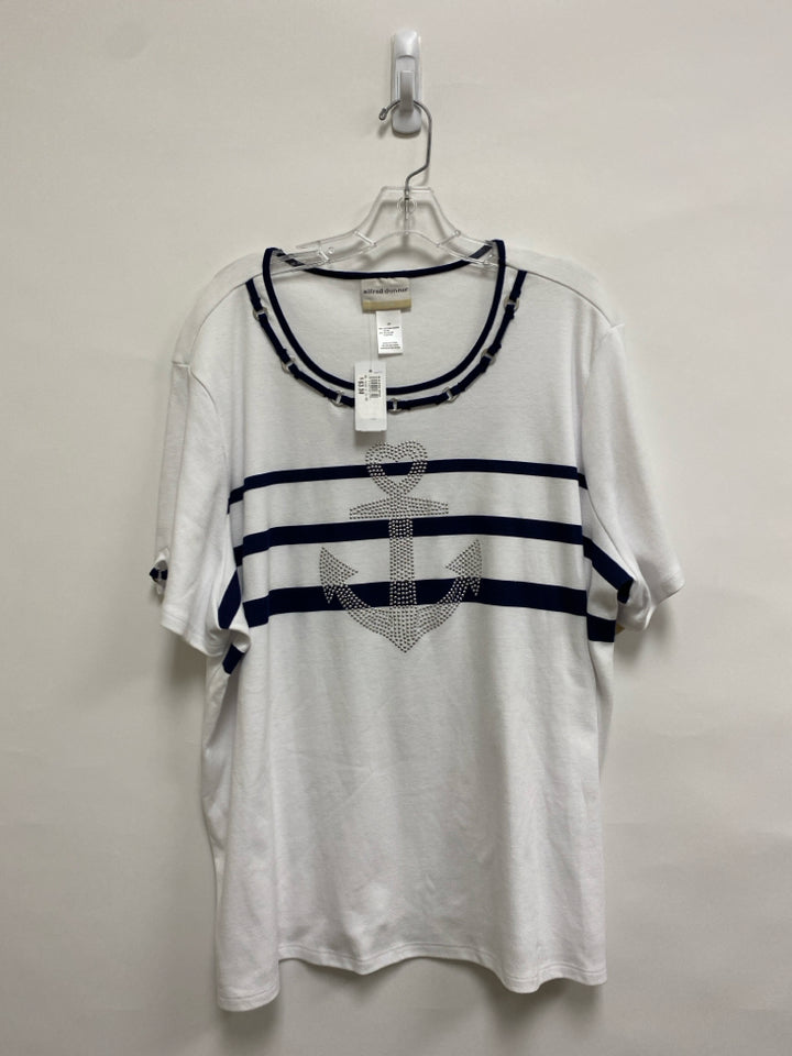 NWT Alfred Dunner  SIZE  3X White Navy Anchors Plus Size Top