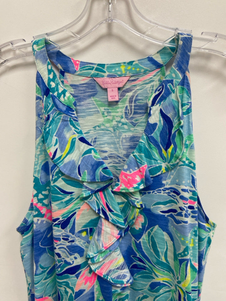 LILLY PULITZER Size S Blue Aqua/Pink Floral Sleeveless Ladies Dress
