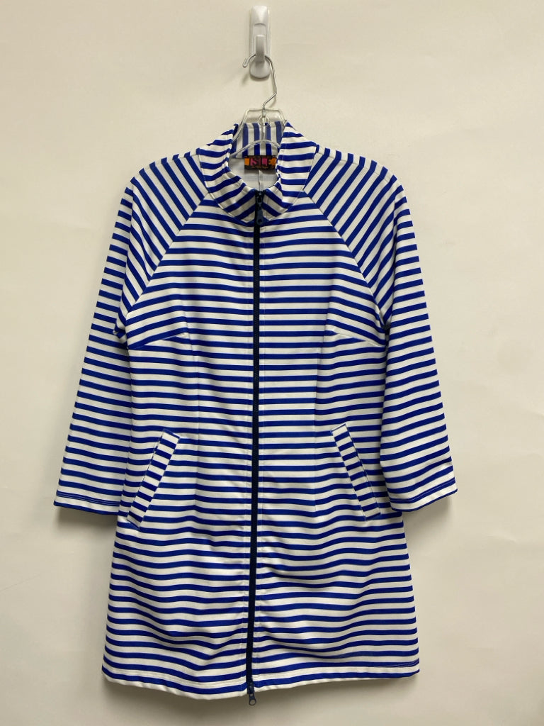 Isle/Melis Kozan Size S White/Blue Stripes Zip Down Ladies Dress