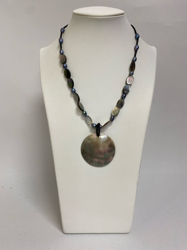 Gray Iridescent Disc Necklace