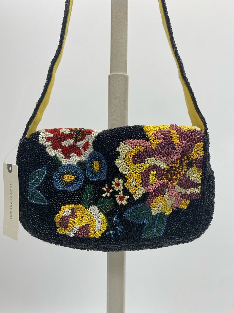 NWT Anthropologie Black Multi-Color Beaded Handbag