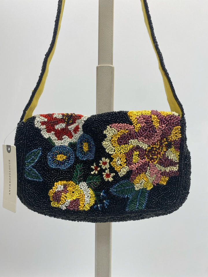 NWT Anthropologie Black Multi-Color Beaded Handbag