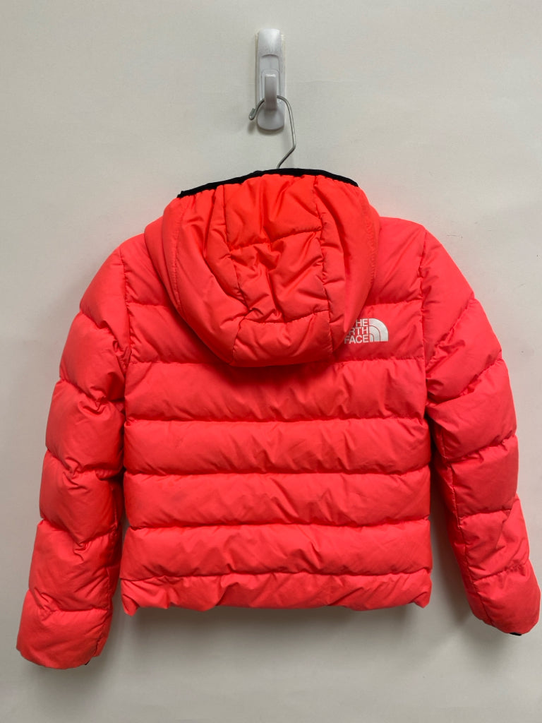 North Face SIZE 6 Neon Coral Black Puffer Hooded Girl&