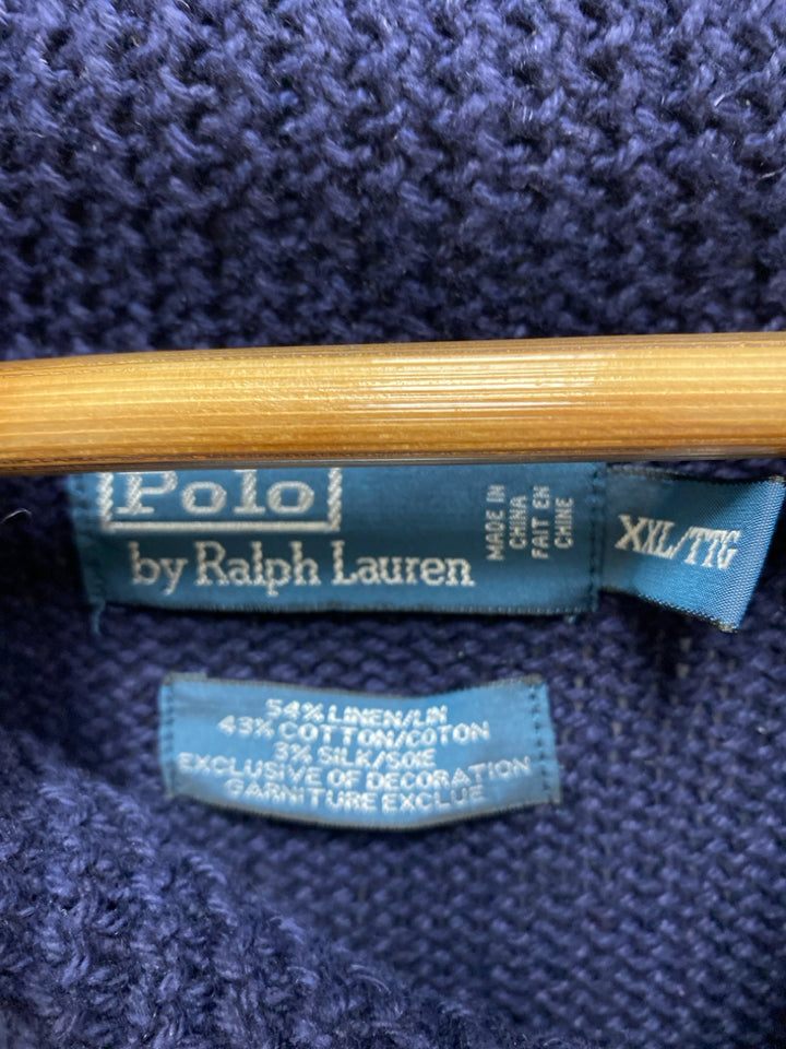 Polo Size XXL Navy Red/Tan American Flag Linen Blend Men&