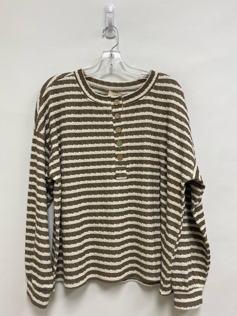 NWT Size M Cream/Brown Striped Long Sleeve Ladies Top
