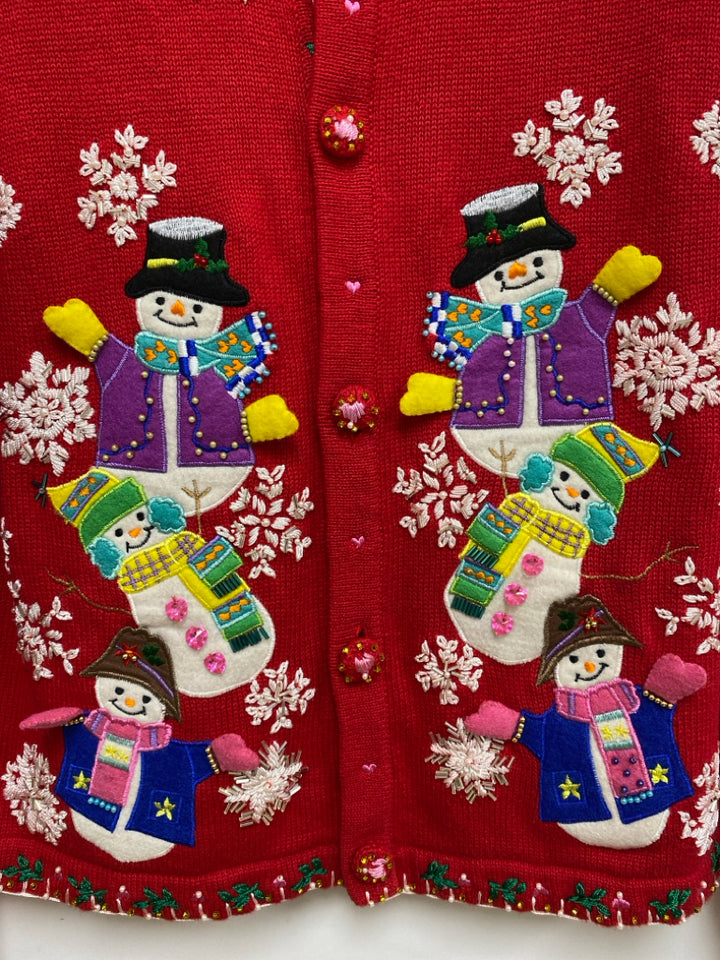 Michael Simon Size M Red White/Multi Snowman Ladies Sweater