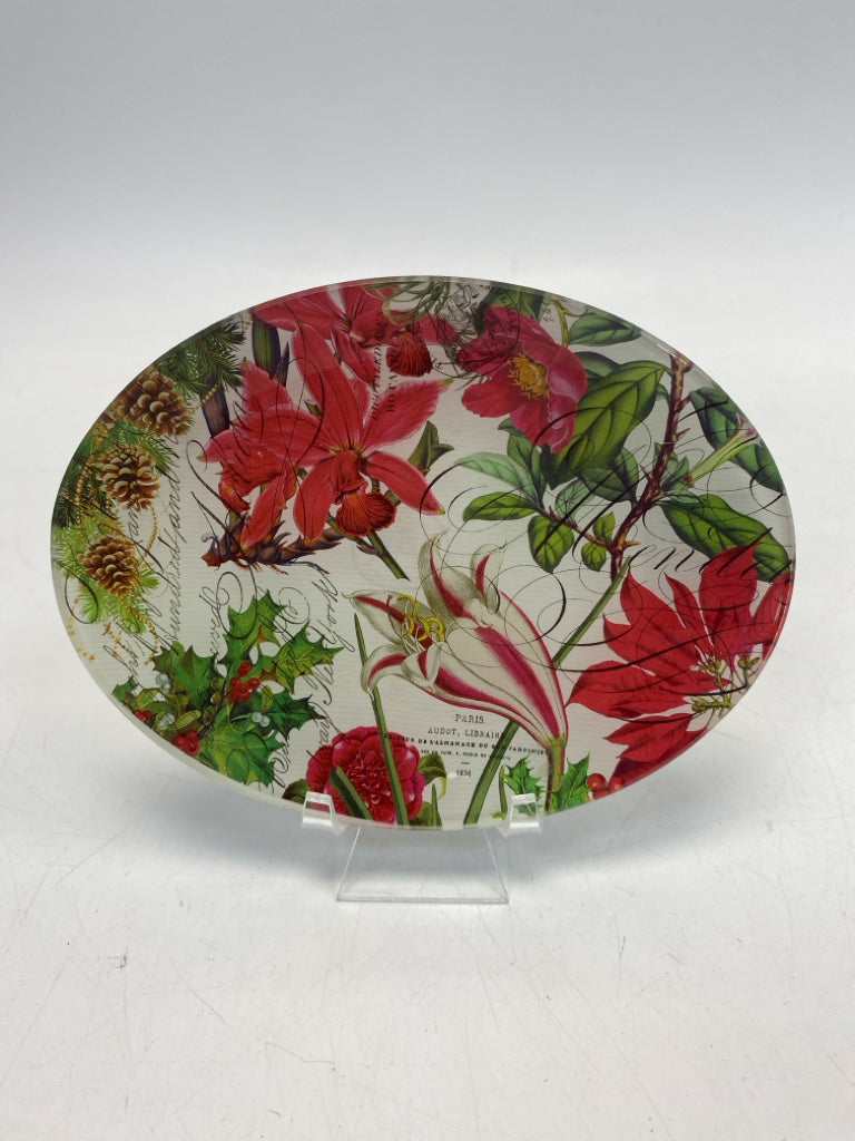 White Red/Green Poinsettia Glass Christmas