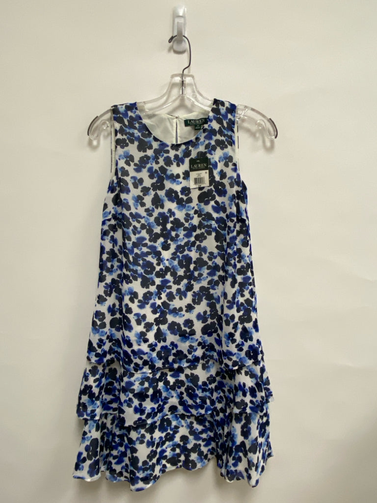 NWT Lauren Ralph Lauren Size 2P White Blue Floral Sleeveless Petite Dress