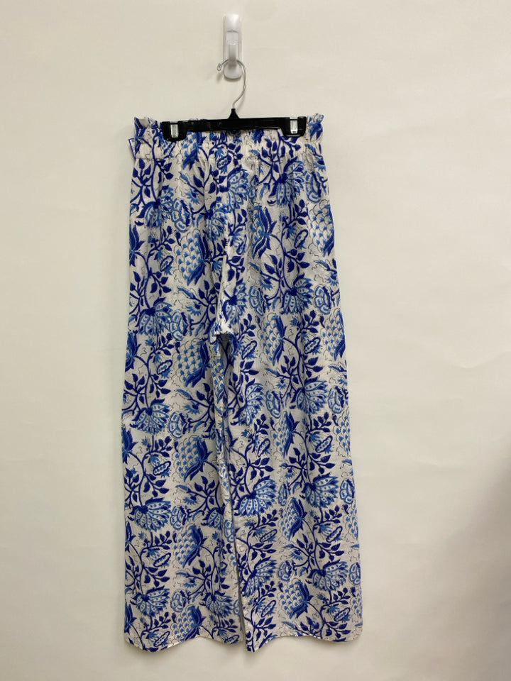 Size M White Navy/Blue Acanthus Pull-on Ladies Pants