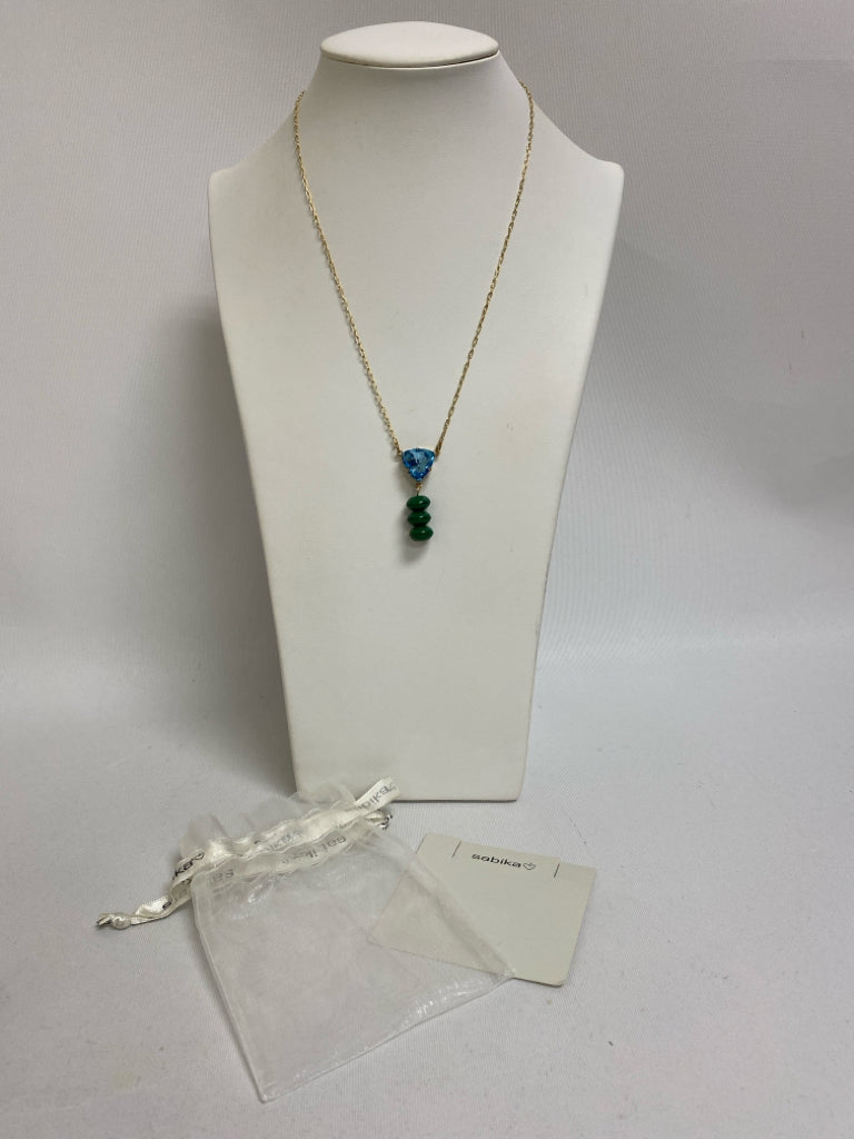 NWT sabika Blue/Green Gold Color Jeweled Necklace
