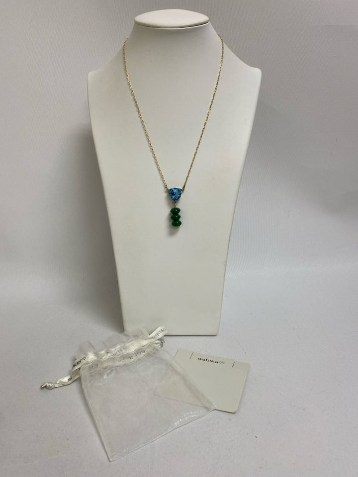 NWT sabika Blue/Green Gold Color Jeweled Necklace