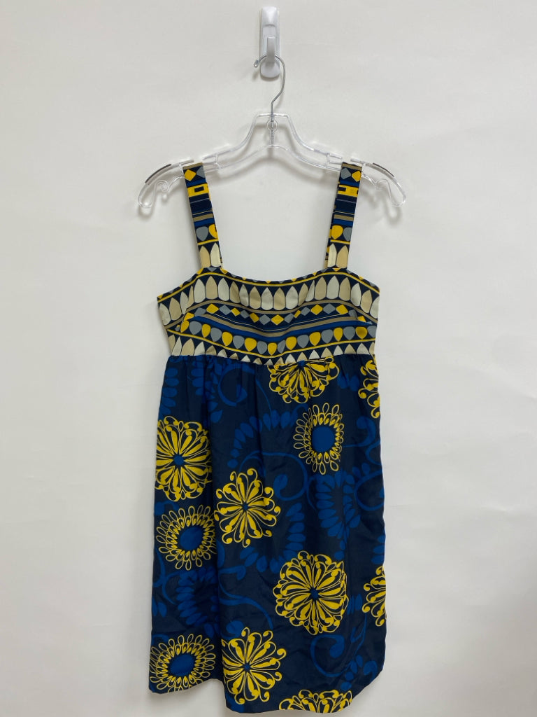 BCBG Size XS Navy/Beige Blue/Yellow Assorted Print Tank Ladies Dress