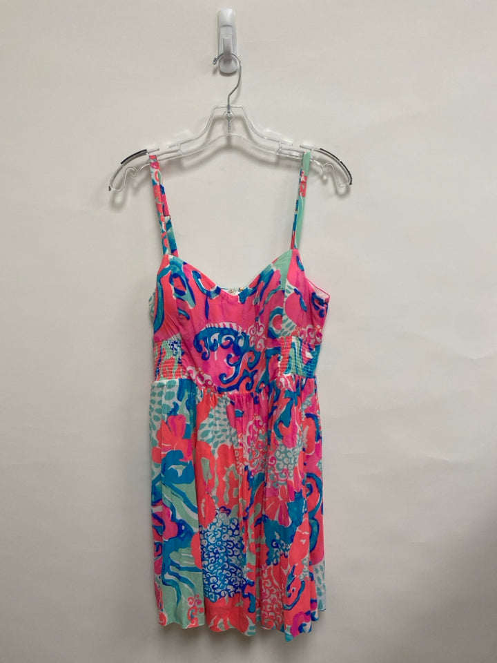 LILLY PULITZER Size 12 Pink/White Blue/Aqua Sleeveless Ladies Dress