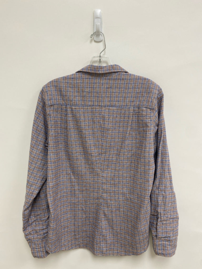 NWT Frank &amp; Eileen Size M Brown Navy/White Plaid Button Up Cotton Ladies Top