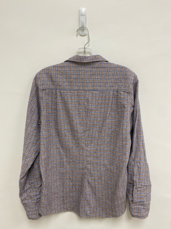 NWT Frank &amp; Eileen Size M Brown Navy/White Plaid Button Up Cotton Ladies Top