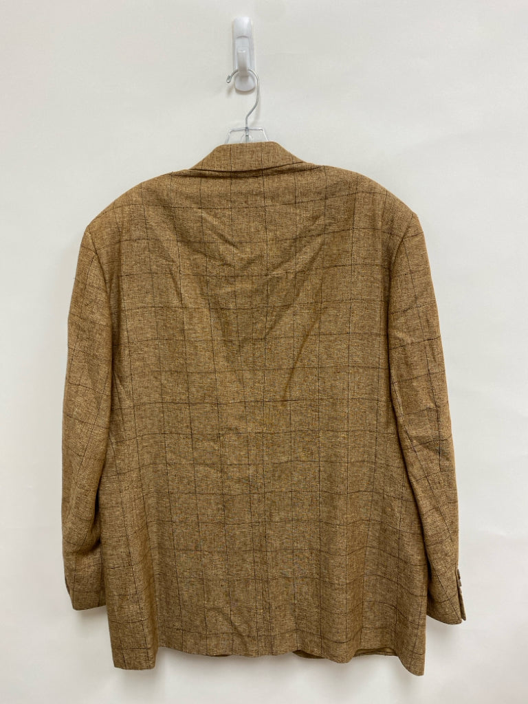 PAL ZILERI Size 54 Tan Brown Windowpane Linen Blend Men&