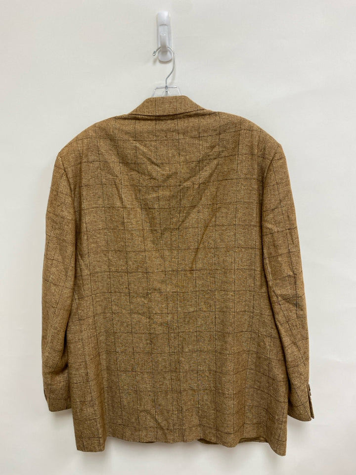 PAL ZILERI Size 54 Tan Brown Windowpane Linen Blend Men&