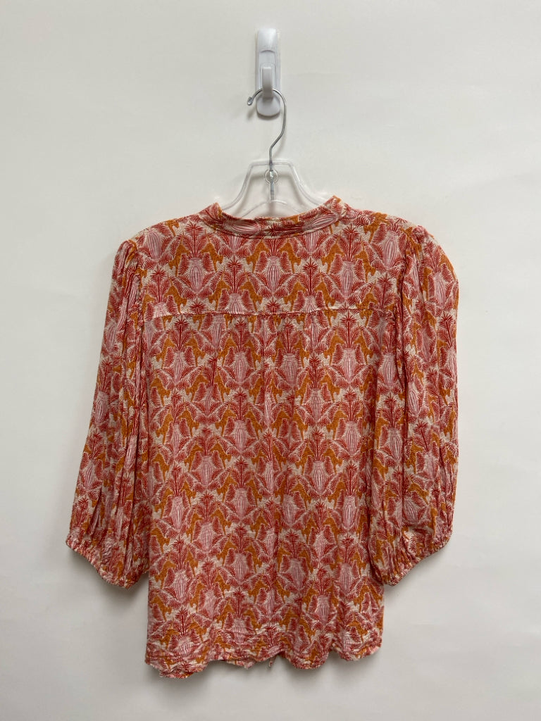 Maeve Size 12 Cream/Red Orange Tiger Puff Sleeve Ladies Top