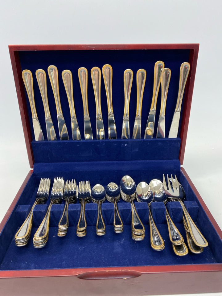 Silver Gold Trimmed Stainless Flatware