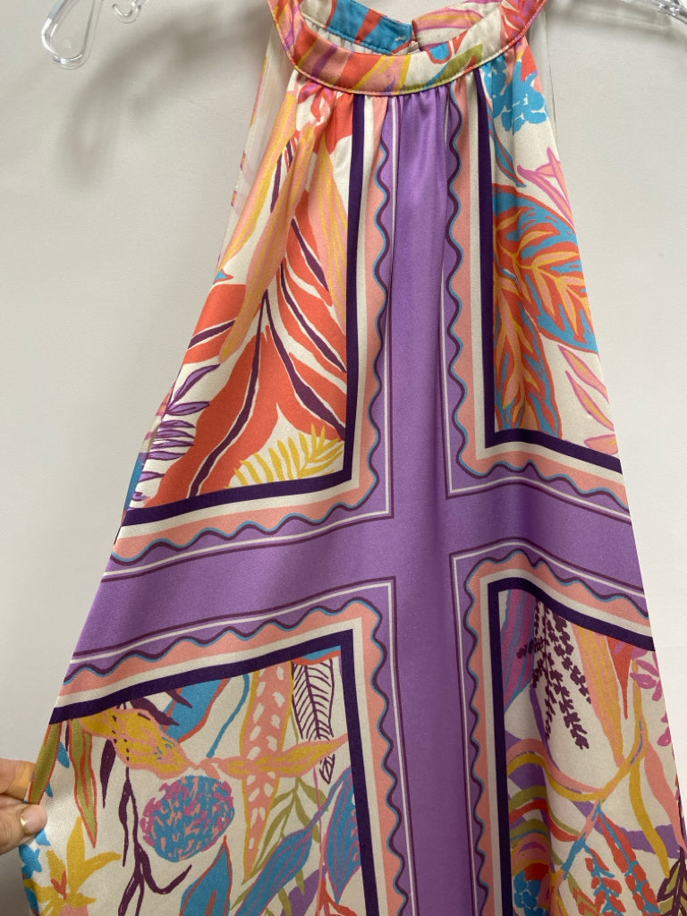 Jade Brand Size S Peach Lavender/Multi Leaves Sleeveless Ladies Dress